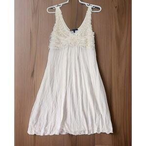 Vintage 90s Y2K Mini Slip Unique Dress Babydoll Fairy Ivory Stretch Crochet‎ M